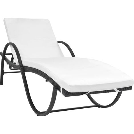 Sonnenliege mit Auflage Poly Rattan Schwarz