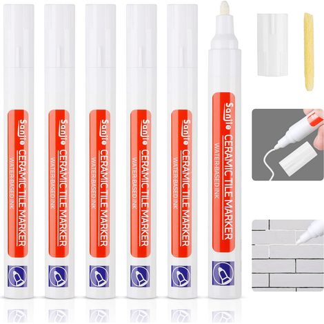 6 x White Tile Joint Pen, White Grout Renovator, Marker for Bathroom Tile Joints, Repair Renovation Pen for Floor Tiles Bathroom Kitchen Balcony (1/5)