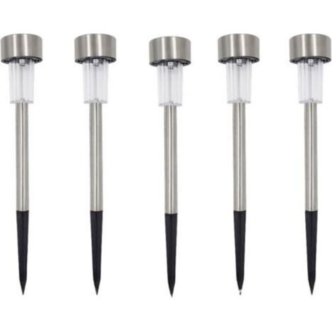 Lot de 5 lampadaires solaires LED pour jardin – Éclairage extérieur écologique, résistant aux intempéries, avec capteur de luminosité et autonomie jusqu’à 12 h (1/4)