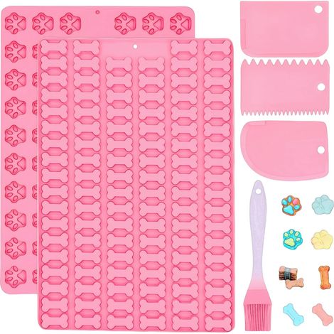 2pcs Moule Nourriture Chien, Antiadhérents Silicone pour Biscuits Friandises, Mini Tapis de Cuisson Sans Bisphénol A avec Spatules Chiens, Chat, Gelée, Glaçons Noël - (1/5)