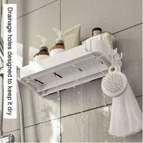 Lot de 2 Etagère Douche, Serviteur de Douche Sans Perçage, Etagere Murale avec 6 Crochets Amovibles, pour Salle de Bain, Cuisine, (1/4)