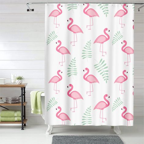 Rideau de douche motif flamant rose romantique pastel, rideau salle de bain imperméable, 150x180 cm (1/5)