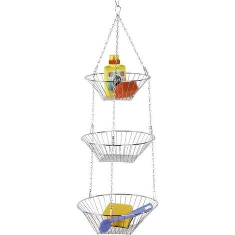 pair Corbeille de fruit à suspendre Trio, panier à fruit suspendu, 3 corbeilles, Métal, Ø 28x77 cm, brillant (1/4)