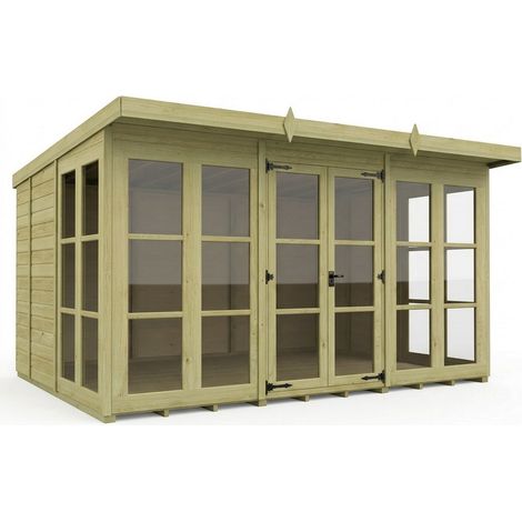 12ft x 9ft Georgian Pent Summer House - Pressure Treated Timber - L366 x W274 x H210 cm - Natural