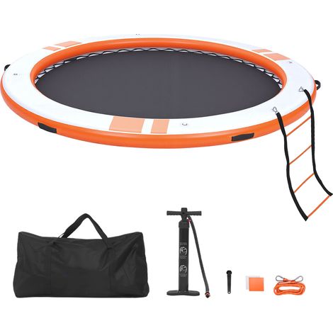 Mophorn Aufblasbares Schwimmdock, φ3,05 m, Schwimmplattform mit rutschfester Oberfläche, Tragetasche & abnehmbarer Leiter, Schwimmende Insel, Wasserplattform für Pool, Strand und Meer, Orange (1/5)