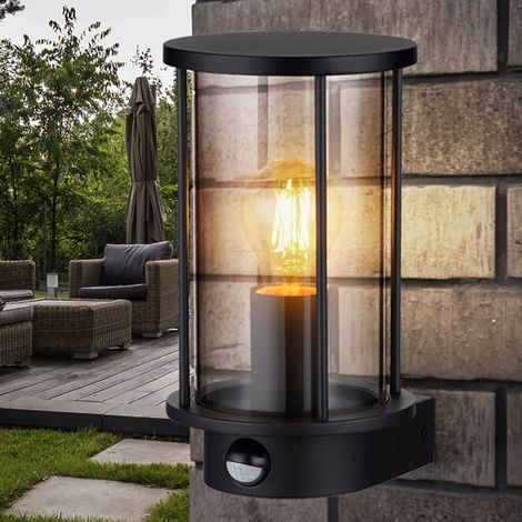 Wandleuchte Außenlampe Fassadenleuchte Bewegungsmelder Glas Rauch Edelstahl Gartenleuchte, 1x E27, HxB in cm: 25,2x14,3
