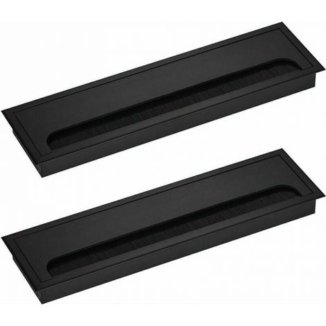 2 Stück rechteckige Kabelverschraubungsabdeckung, Draht, 80 x 280 mm, für versenkte Kabelführung auf Schreibtisch, Tisch, Möbel, Kabel-Organizer aus schwarzem Aluminium