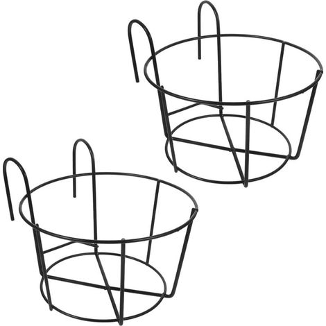 Lot de 2 supports pots fleurs ronds - Métal noir - Suspension sans outils - Balcon jardin clture - 31x25x20 cm (1/5)