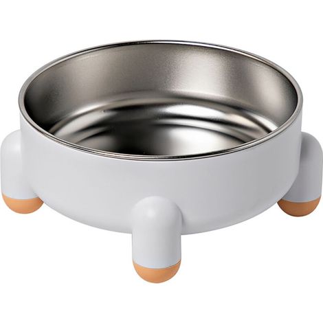 Gamelle antidérapante à 4 pieds amovibles, grande capacité, en acier inoxydable, pour chats et chiens d'intérieur, blanche. (1/5)