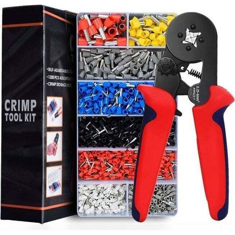Pince à sertir cosse avec 1200 connecteurs isolés – Plage de sertissage 0,25-10,00mm² – Mécanisme à cliquet ajustable – Acier 45 et plastique ABS (1/5)