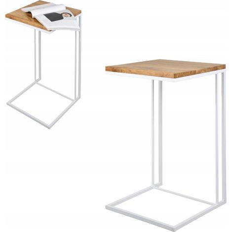 Laptoptisch, Beistelltisch, Metall, Holz, Loft, Weißeiche, Avila, 40x40x65 (1/5)