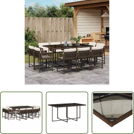 vidaXL Gartenstuhl - 11-tlg. Garten-Essgruppe mit Kissen Braun Poly Rattan (1/5)