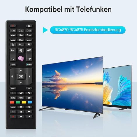 Telefunken Télécommande universelle de rechange pour Telefunken RC4875/RC4870 Compatible avec les téléviseurs Telefunken Finlux Vestel Edenwood 4K Ultra HD (aucune configuration nécessaire)