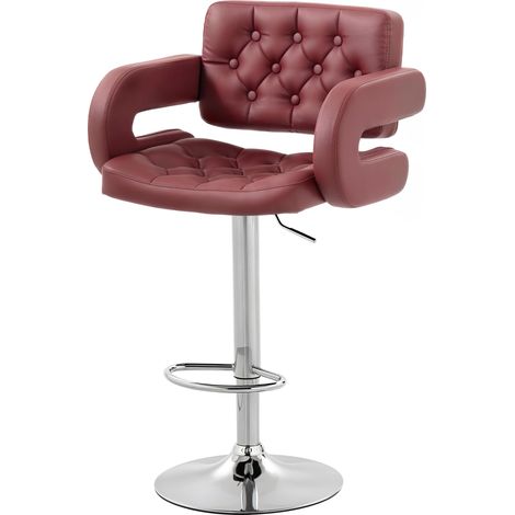 Tabouret de Bar Réglable avec Dossier et Accoudoirs, Pelle Rouge, Hauteur Réglable et Repose-pieds