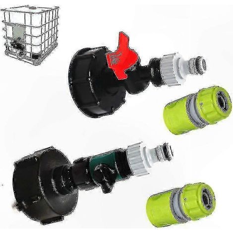 1000-Liter-IBC-Wasserspeichertank mit S60x6-Adapterventil und 3/4-Zoll-Hahn (Tank nicht im Lieferumfang enthalten) (1/3)