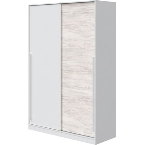 Armadio Guardaroba A Parete Con Ante Scorrevoli E Barra Appendiabiti E 4 Ripiani Mobile Salvaspazio Stile Scandinavo Per Camera E Cameretta 200 x 120 x 50 Cm Colore Bianco E Rovere (1/5)