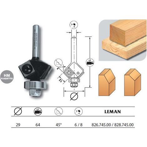 Leman - Mèche d'affleureuse 2 plaquettes Diam. 29 pente 45° q.8 + guide - 828.745.00 (1/4)