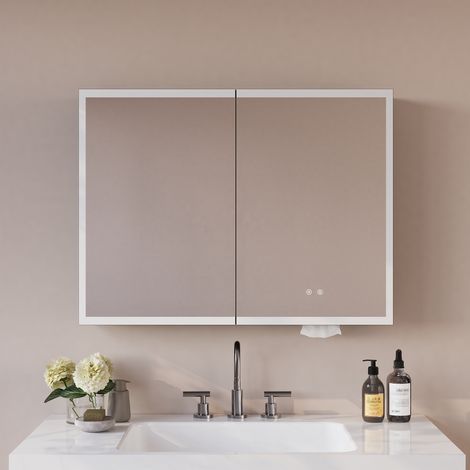 Armoire murale salle de bain connectée LED miroir, rangement spacieux, antibuée, mémoire, verre trempé HD, prise intégrée – DeerValley
