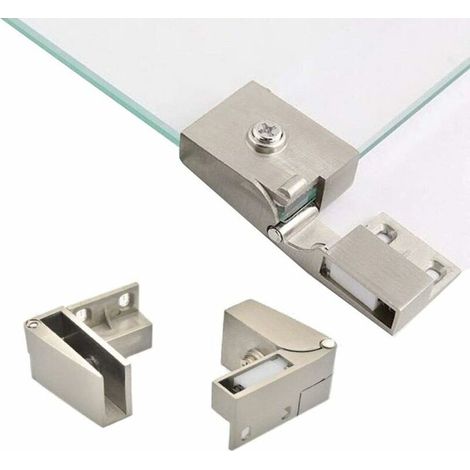 Paire de charnières pour portes vitrées sans cadre, charnières latérales pour armoires vitrées, charnières pour portes de douche, pièces de rechange pour armoires et portes vitrées de meubles (1/4)
