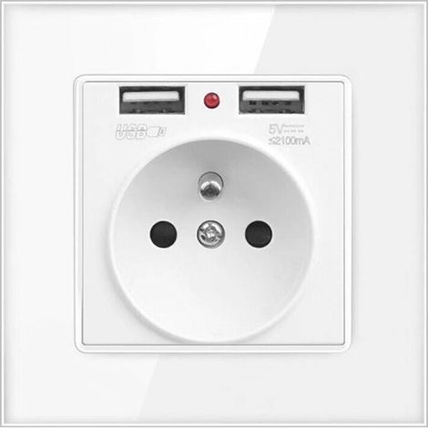 Prise électrique murale avec double USB Chargeur 16A 250V AC Matériau PC ignifuge Sortie USB 5V 2,1A pour appareils numériques (1/5)