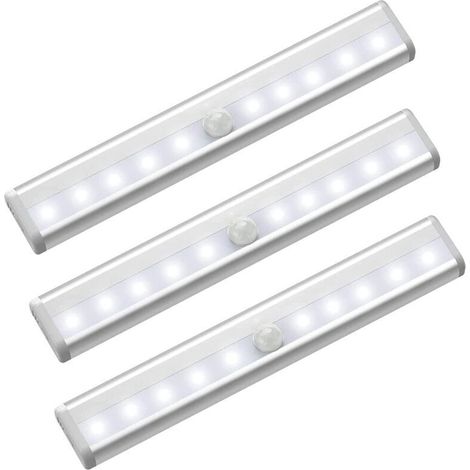 Lumière de Placard, 3Pcs Lampe de Placard, Lampes 10LED, Sans Fil, Aimanté, Détecteur de Mouvement, Baladeuse de Secours