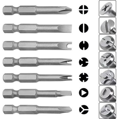 Lot de 13 embouts de tournevis spéciaux en acier magnétique hexagonaux 1/4", cruciformes, en U, en Y, à trois points