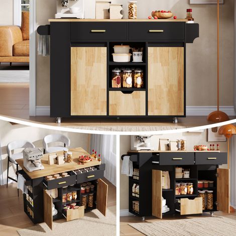 120x71cm Ilot Central Cuisine Roulant Desserte avec Rangement et Plateau Pliant pour Cuisine (1/5)