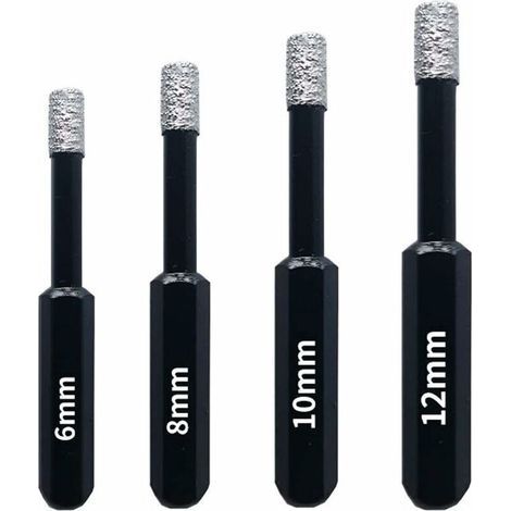 Coffret 4 Forets Diamant Pour Carrelage, Céramique, Grès Cérame, Tuiles, Verre, Pierre. Professionnelles Mèches Diamantées Scies-Cloches - 6Mm 8Mm 10Mm 12Mm (1/5)
