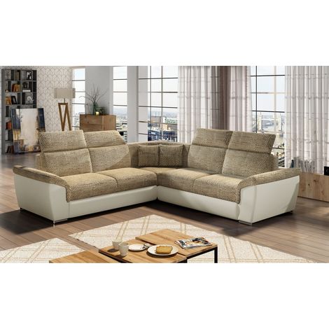 Sofá de esquina FREDERICO Beige 5 plazas con cabeceras 266x266cm (1/2)