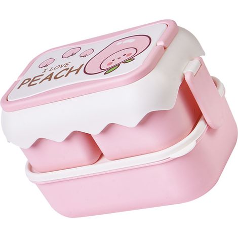 Tragbare Lunchbox für Schüler, niedlich, mikrowellengeeignet, Kinder, Cartoon, Bento, separates Fach, rosa Behälter. (1/5)