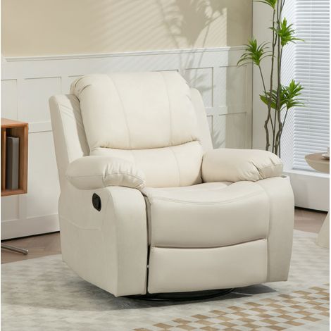 Fauteuil relax inclinable avec repose-pieds, pivotant et basculant, polyester crème (1/5)
