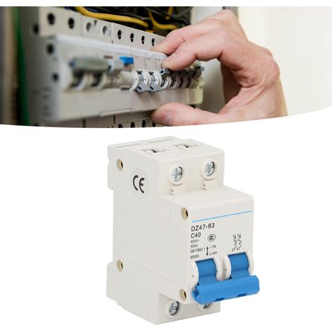 Disjoncteur miniature DZ47-63 C40 2P 400 V 40 A, montage sur rail DIN, pouvoir de coupure 6000 A (1/5)