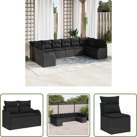vidaXL Poly-Rattan - Gartensofa-set mit Speicher 10 pcs Schwarz Poly-Rattan (1/5)