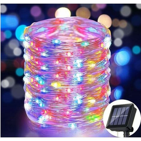 Lampe solaire LED, Guirlande Lumineuse Solaire , Bande LED, 12M ,100 lumières, Convient pour jardin, mariage, fête, Coloré, KINSI (1/5)