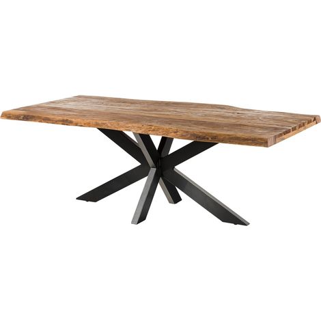 Table à manger 200x100 en bois de Sheesham sablé naturel pied central anthracite brillant FREEFORM 5 (1/3)