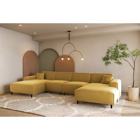 Wohnlandschaft Sofa U-Form GLORIA in Stoff Tiffani Honiggelb