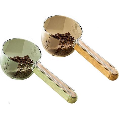 Gobelet doseur pour animaux avec clip de fermeture, idéal pour doser les aliments secs ou humides pour chiens et chats. Manche en bois, graduation précise. Accessoires pour animaux. (1/5)