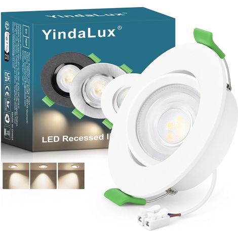 Spot led encastrable 230V 5W 550LM Pivotant à 45° IP44 GU10 Spots de plafond 4000K Blanc neutre LED Spots 68mm Trou Spot encastrable pour salle de bain salon Blanc, Lot de 1, Non dimmable (1/5)