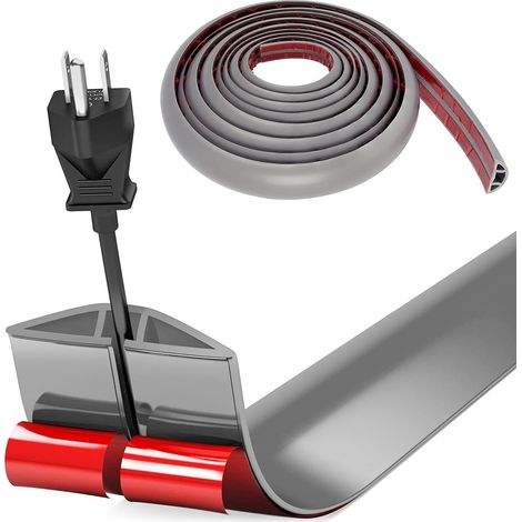 10M Cache Cable Sol, Petit Canal de câble Flexible, Goulotte Passe Cable Sol Silicone, Cache Fil Électrique Sol Auto-Adhésif Facile à Couper Montage pour Tous Les Câbles (Gris) (1/5)