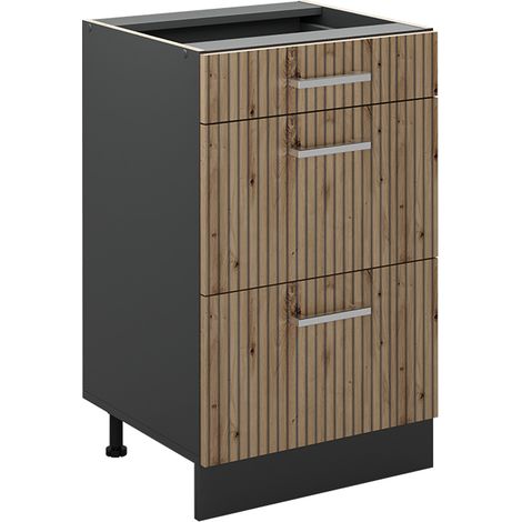 Mobiletto base per cucina R-Line, Rovere artigianale/Antracite, 50 cm senza piano di lavoro, Vicco (1/5)