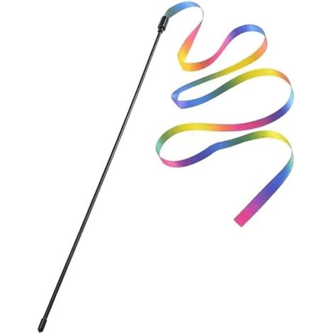 Interaktiver Zauberstab in Form einer Regenbogenkatze mit buntem Band (1/4)