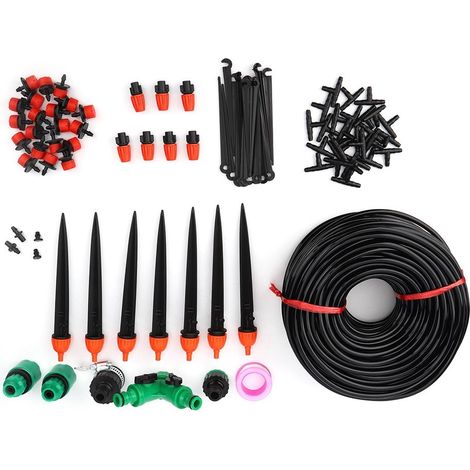 Kit d'irrigation goutte à goutte 45m, système d'arrosage automatique réglable pour jardin, fleurs et plantes en pot, plastique durable (1/5)
