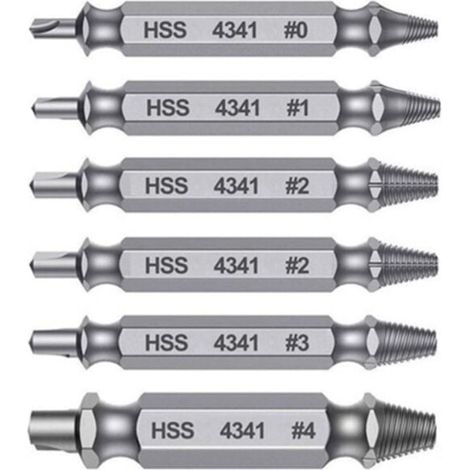 Juego de 6 extractores de tornillos/espárragos profesionales HSS 4341: kit de herramientas extractoras de tornillos con extractor de mano izquierda, broca para pernos dañados, extractor de tornillos d (1/4)