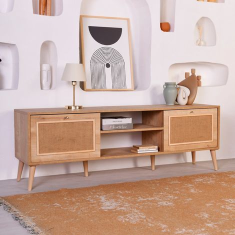 Mobile Porta tv Leffe, un Ripiano, Apertura a Ribalta, 2 Ante, 180x41x55h cm Marrone Rovere (1/4)