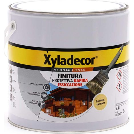 Xyladecor FINITURA PROTETTIVA RAPIDA ESSICCAZIONE per Legno a base solvente, per Interni ed Esterni, applicazione rapida per manutenzione mobili, porte, persiane, INCOLORE SATINATO 2,5L, 2.5 L