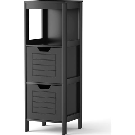 Armadietto del bagno di legno multifunzionale con 2 cassetti, Scaffale per bagno casa ufficio salone Nero (1/4)