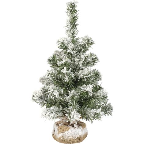 Everlands Mini Weihnachtsbaum im Jutesack 35 cm grün weiß Baum