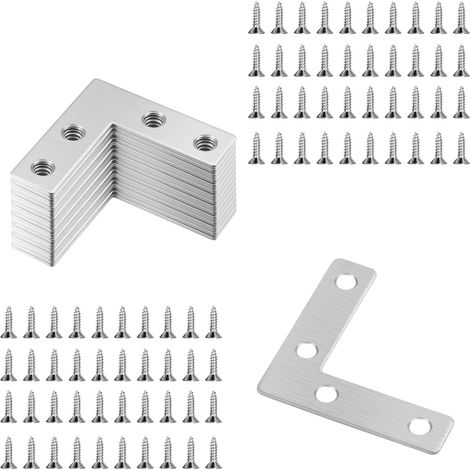 Winkelverbinder 50x50 mm, L-förmige Metallstütze, 20 Stück silberfarben mit Schrauben für Möbel. (1/5)