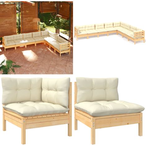 Salon de jardin 8 pcs avec coussins crème Bois de pin massif - Salon De Jardin - Mobilier De Jardin - Ensemble Salon De Patio - Meubles De Terrasse - Chaise Longue - Home & Living (1/5)