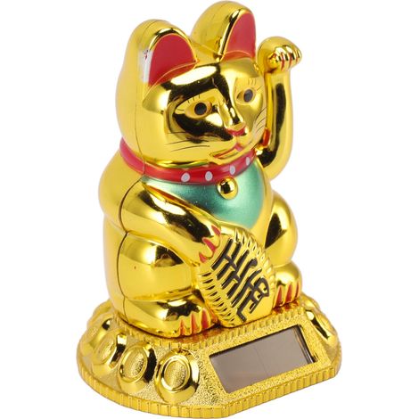 Chinesische Glückskatzenfigur mit winkendem Arm, Solar-Induktionslampe, für Autodekoration, goldfarben (1/5)